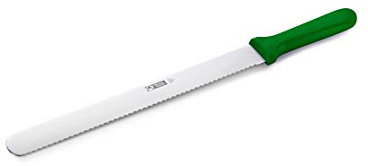Thermohauser Bagarkniv (stål, rostfri), ensidig tandad kant, med grönt plasthandtag, blad 31 cm, grönt handtag