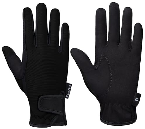 FitsT4 Grip - Guanti da equitazione per bambini, 5-14 anni, per equitazione, ciclismo, giardinaggio, in 3 colori, Nero , M
