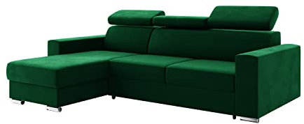 MEBLINI Schlafcouch mit Bettkasten - Ecksofa mit Schlaffunktion - Sofa mit Relaxfunktion und Kopfstützen - Couch L-Form - Eckcouch - Wohnlandschaft - Voss - 242x168x79cm Links - Grün Samt