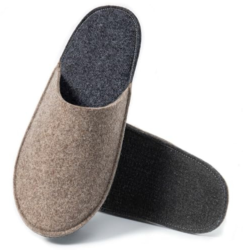 easy and green Chaussons d'invité en feutre avec semelle antidérapante - Fabriqué en Allemagne - Chaussons pour invités - Pantoufles chaudes, beige, 38/39 EU