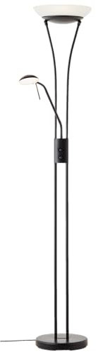 Lightbox dimmbare LED Deckenfluter - 1,8 m - Basic Stehleuchte mit einstellbarem Lesearm & Drehdimmer (2x) - 2500 lm, 26 W, 3000 K - aus Metall/Glas - in Schwarz