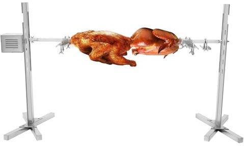 Barbacoa de cochinillo de acero inoxidable, 220 V, asador con moto, parrilla eléctrica, pincho giratorio, altura ajustable, con 2 patas de apoyo de acero inoxidable, para pollo y cochinillo