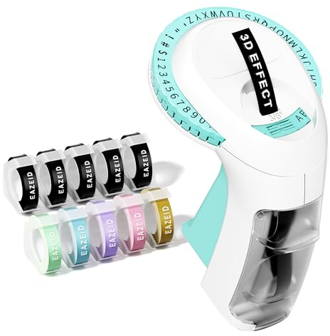EazeID Embossing Label Maker Machine with Tapes, Retro Label Maker Embossed, Vintage Embosser Labeler with 10 Rolls 3D Color Embossing Label Tapes for Kid DIY Scrapbooking Supplies, Teachers Gifts