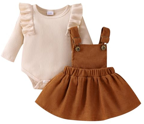 LUVCES Conjunto Faldas para Niñas Recién Nacidas Manga Larga/Corta Top con Volantes + Cuadros/Osos Cariñosos Vestido con Tirantes Otoño Invierno Ropa Trajes