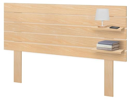 DHOME Testiera con Mensole in Legno Riciclato DM con Gambe Appesa a Parete Stile Pallet Letto Vintage Nordico Supporti inclusi (Palet Horizontal, Legno Naturale, 160cm)