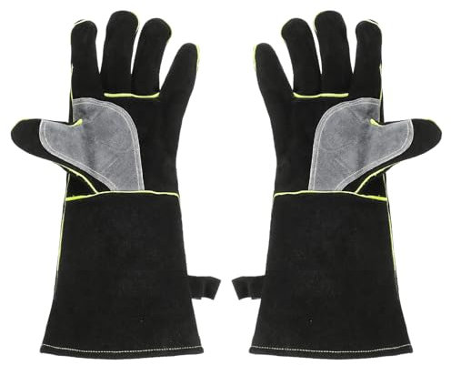 QUARKZMAN 1 Coppia di Guanti da Saldatura A3036 14 in Pelle di Bovino Resistenti al Fuoco e al Calore con Maniche Lunghe per Barbecue e Saldatura