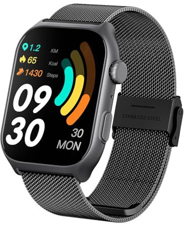 RORIOS Smartwatch per Uomo Donna Orologio Intelligenti Sportivo Fitness Orologio da Polso Activity Tracker con Cinturino in Maglia Acciaio Inossidabile Nero C