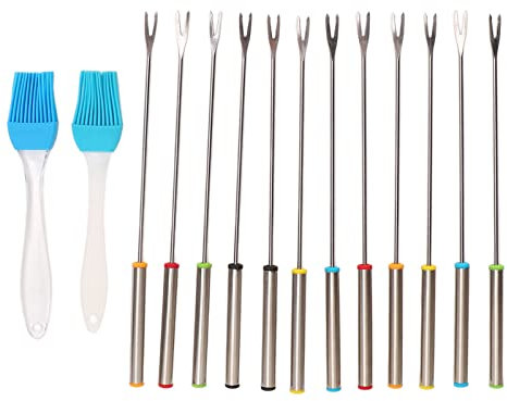 Juego de 12 tenedores de fondue de acero inoxidable de 24 cm, tenedores para fondue de queso, palos de smores con mango resistente al calor para queso, asados, malvaviscos, frutas de postre