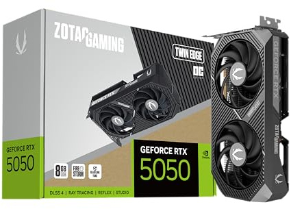 ZOTAC Gaming GeForce RTX 5050 Twin Edge OC DLSS 4 8GB GDDR6 128-bit 20 Gbps PCIE 5.0 Tarjeta gráfica para Juegos, Tarjeta compacta preparada para SFF, ZT-B50500H-10M