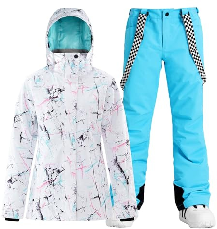 GSOU SNOW Skianzug Damen 2 Teilig, Skijacke und Skihose Set für Frauen - Wasserdicht Winddicht Atmungsaktiv Insoliert Warm mit Sturmkapuze