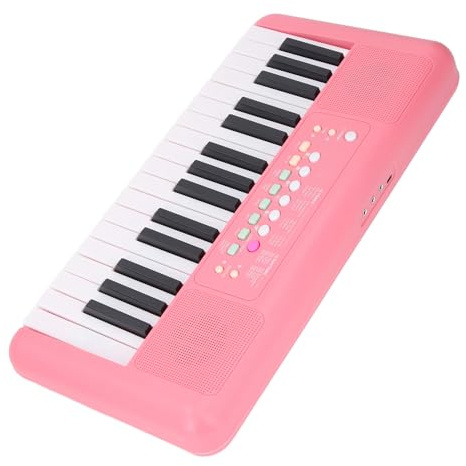 Focket 32 Key Piano -Tangentbord, 16 Toner 10 Rytmer med Eko -ljudeffekter, för Nybörjare och Inspelning Av Uppspelning, Bärbart Elektroniskt Tangentbord för Barn (Jordgubbsröd)