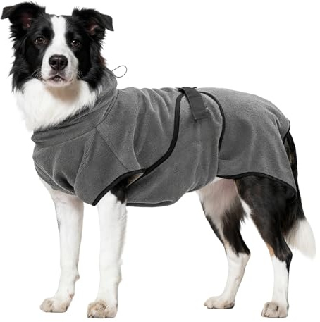FARYODI Accappatoio per cani, taglia L, per schiena 65 cm, per cani, in microfibra, assorbente, ad asciugatura rapida, con spalline regolabili (grigio)