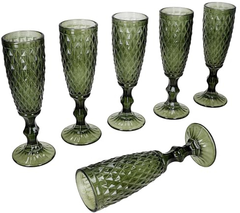MamboCat Diamond Set di 6 Bicchieri da Spumante Verde, 150 ml, con Effetto sfaccettato, Eleganti e stabili, per Spumante, Champagne, per Feste, Natale e così Via.