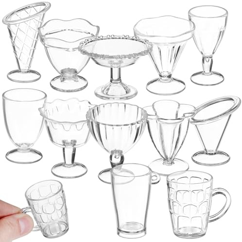 BESPORTBLE Juego de 12 Piezas de Mini Vasos Transparentes DIY para Casa de Muñecas Accesorios Miniatura para Decoración y Juego Creativo Infantil