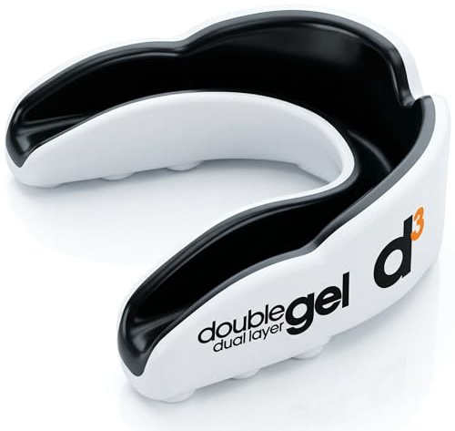 d3 Protège-dents pour enfants Junior [jusqu'à 12 ans Modélisable double couche gel] protection dents mouthguard Contact complet pour tous les sports | étui inclus |Rugby, MMA (1 protège-dents blanc