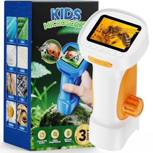 ASPOVEN Microscopio Bambini Zoom 200-1000X - Microscopio Portatile Digitale, Microscopio Elettronico con Scattare Foto, Video, 2.4 IPS, Esperimenti Scientifici Regalo Bambino 4-12 anni