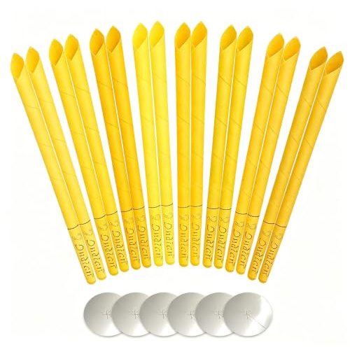 Set di 16Candele per Orecchie,Rimozione del Cerume Con 6 Dischi Protettivi,8 Colori,Candele Dell'orecchio,Candele AuricolariTappi di Cerume,Dischi Protettivi Per Orecchie Bloccate,giallo