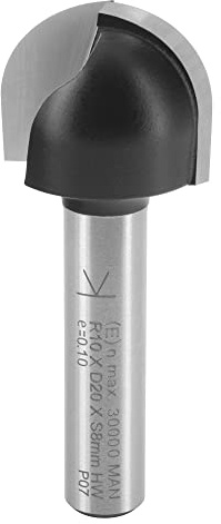 ENT 12296 Fresa para molduras cóncavas, en carburo, vástago (S) de 8 mm, radio (R) de 10 mm, diámetro (D) de 20 mm, NL 16 mm, SL 32 mm, trabajos en madera, fresadora