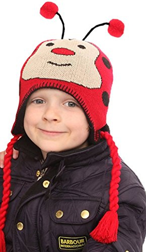 i-Smalls Boys Girls Children Kids Fun Fancy Animal Design Peru Hats with Pleated Tassles (Ladybird)