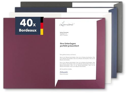 Präsentationsmappe A4 in Bordeaux (40 Stück) - sehr stabiler 375 g/m² Premium-Karton - direkt vom Hersteller STRATAG - Dokumentenmappe Mappe A4 Angebotsmappe Pappmappe Projektmappe