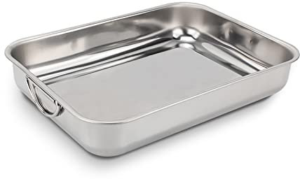 Rossetto-Bandeja de horno,rectangular con asas de acero inoxidable,35cm x 26cm,para Bizcocho, Asados, Carnes y Pescados,Aptas para lavavajillas y todo tipo de cocinas, incluida induccion