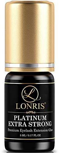 8-9 Weeks Retention/Volume Eyelash Extension Glue/Platinum Extra Strong LONRIS Lash / 0.5-1 Sec Drying time/Maximum Bonding/Semi-Permanent Extensions Supplies/Professional Use Black Adhesive (5 ML)