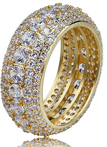 TOPGRILLZ 10MM Rings For Men 14K Silver-Plated 5A+ Cubic Zirconia Iced Out Anniversary Bling Black Band Pinky Mens Rings Fashion(Gold, 9)