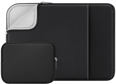RAINYEAR 13 Pollici Manicotto del computer portatile per MacBook Air 13 pollici M4 M3 M2 M1, 13,3 e 14 MacBook Pro Fluffy Fodera Custodia imbottita con tasca frontale Accessori Pouch, Nero