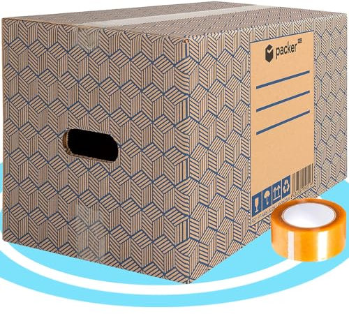 packer PRO Confezione da 20 scatole di cartone per trasloco e conservazione ultra resistenti con manici e nastro adesivo 430 x 300 x 250 mm