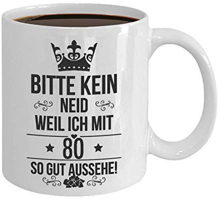 Tasse zum 80 Geburtstag Jahrgang 1945 geboren Keramik 375 Milliliter Mann Frau