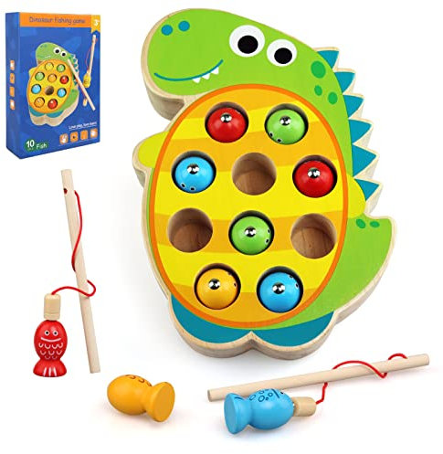 LinStyle Holzspielzeug ab 2 Jahre, Montessori Spielzeug Angelspiel, Magnetische Angelspiel Motorikspielzeug, Angeln Spiel Lernspielzeug Geschenk für Kinder ab 2 3 4 5 Jahre