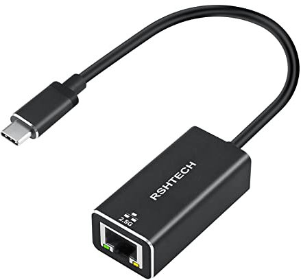 RSHTECH 2.5G USB C LAN Adapter, Aluminium USB zu RJ45 2.5Gbps Ethernet Adapter Thunderbolt 3 zu 2500Mbps Gigabit Ethernet Netzwerkadapter für MacBook Air/Pro, Surface Book und mehr (WK-C25)