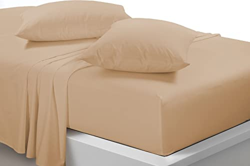 Extra Deep 40cm Fitted Sheets Easy Care Polycotton Cotton Rich Deep Fitted Bed Sheets (Latte, Super King)