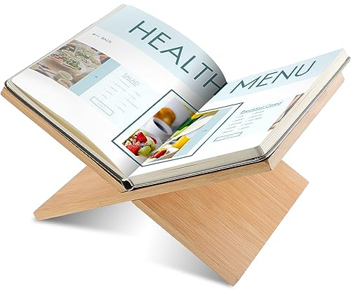 Geetery Book Stand Book Holder for Display Reading Textbook Holder Open Display Stand for Open and Closed, Cookbook, Magazines, Textbooks, Recipe(Wood Color)