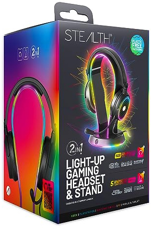 Supporto per cuffie da gioco arcobaleno Stealth e cuffie da gioco con luci LED - per PS4, PS5, XBox, Switch e PC