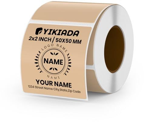 YIKIADA Etichette Termiche Autoadesive 50 X 50 mm Kaki Adesivi Colori Rimovibili Stampabili Impermeabili per Logo Codice a Barre QR inventario 500 pezzi per Rotolo
