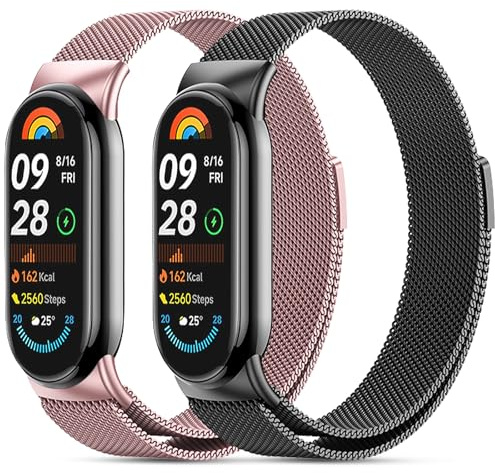 CHANRASI Band kompatibelt med xiaomi mi band 8/xiaomi smart band 9, metall justerbart rostfritt stål armbandsur ersättning för xiaomi mi band 8/xiaomi smart band 9 svart silver