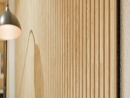 HPFloor Akustikpaneele Holz 240x60 Wand Holzpanele 4er Set Wandpaneele Lamellenverkleidung Wandverkleidung aus Holzfunier Eiche Natur, Filz schwarz,geölt Oak