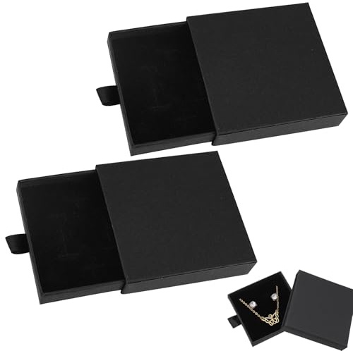 2 Pack Schmuck Geschenkbox,Schmuckschachtel,7x7x1.7cm Schmuckbox Klein,Kraft Schwarze Geschenkbox mit Deckel Klein,Schmuckschatulle für Armbänder Ringe Ohrringe Ketten