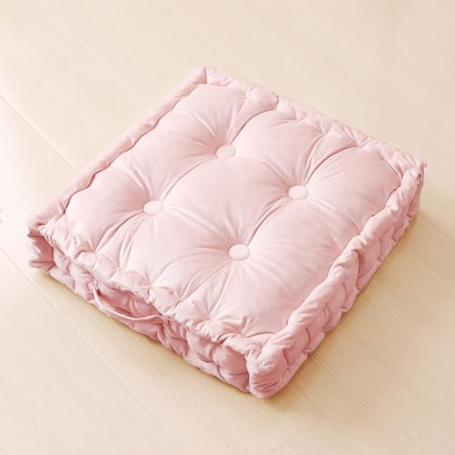 RuzRhyth Square Floor Pillows, Large Floor Cushion for Adults Kids, Meditation Floor Pillow Seating Cushion with Shredded Memory Foam and Silk Wadding, 20x20x5 Blush