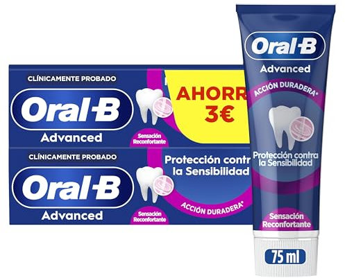 Oral-B Advanced Protección Contra La Sensibilidad Pasta De Dientes Con Flúor, Pack 2 x 75 ml, Sensación Reconfortante, Dentífrico Con Sabor Hierbabuena Y Eucalipto Para Dientes Sensibles