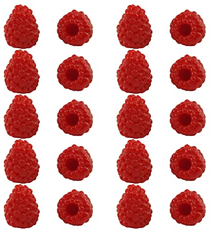 JinweiS Set med konstgjorda frukter, falska frukter, plastfrukt, för dekor, dekorativ frukt för hemmafest, vas, fyllmedel, fotograferingsrekvisita (röd hallon, 50 st)