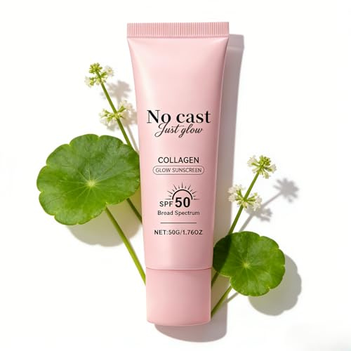 Collagen Sunscreen SPF 50, Face Sun Cream for Daily UV Protection, SPF 50 Face Moisturiser Lightweight Hydrating Sun Protection, Glow Sunscreen No White Cast, Waterproof & Non-Greasy, 50g