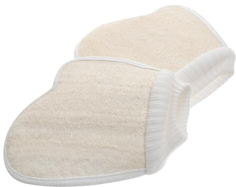 CORHAD 2 piezas Guantes de Baño de Luffa Natural Exfoliantes con Pulgar para Ducha Sauna y Limpieza Corporal Unisex Talla Única Espuma Rica y Fácil de Usar