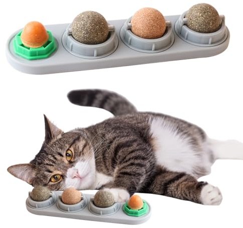 FSAIUIS 4 Pack Catnip Ball for Cats,Safe Healthy Edible Kitten Chew Toys with 4 Flavor for Cats Lick Dental Teeth Cleaning Wall Treats