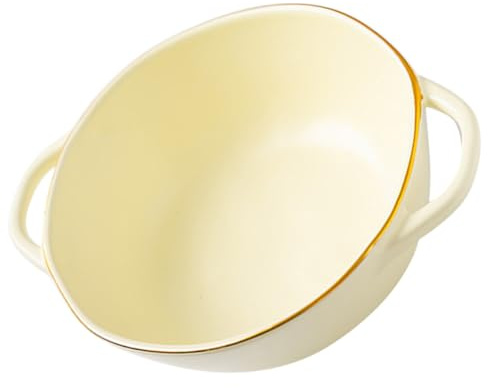 SUPVOX Cuenco de Cerámica Doble Asa para Horno, Tazón para Servir Sopa y Ensalada, Fuente Individual Color Beige, Apto para Restaurante y Uso Doméstico