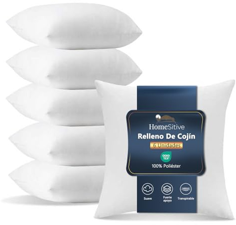 HomeSitive Relleno de Cojín 45 x 45cm, 6 Unidades, Almohada Fibra Hueca Siliconada 100% Poliéster,para Sofá y Cama, Cojines Hipoalergénica y Transpirable
