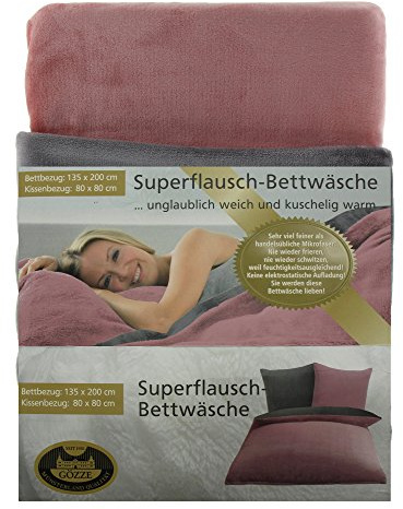 Gözze - Wendebettwäsche, Cashmere-Feeling, Bettbezug: 135 x 200 cm, Kissenbezug: 80 x 80 cm, Mikrofaser - Altrosa/Anthrazit