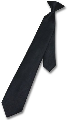 Vesuvio Napoli Boy's CLIP-ON NeckTie Solid BLACK Color Youth Neck Tie