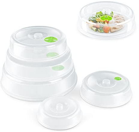 Flexzion Mikrowellenabdeckhaube Schüsseldeckel mit Spritzschutz, Dampflüftungsfenster Spülmaschinenfest - Gemischte Größen für große und kleine Speiseplatten Schalen, 5-teiliges Set
